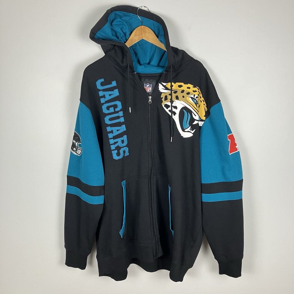 Jacksonville Jaguars Full Zip Hoodie Mens 3XL NFL Embroidered Black Teal